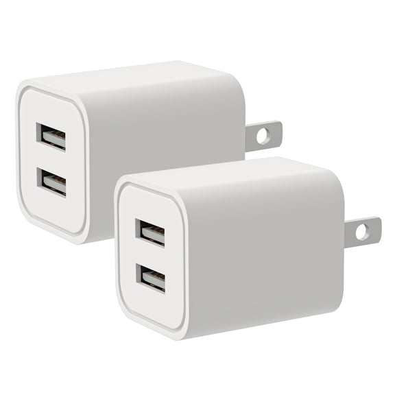 USB Charger, 2.1A/5V Dual 2-Port USB Plug Charger 10W Wall Plug Power Adapter Fast Charging Cube Compatible with Apple iPhone, iPad, Samsung Galaxy, Note, HTC, LG & More (2-Pack) (White)