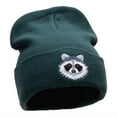 thumbnail image 4 of Racoon Face Embroidered 12 Inch Long Knitted Beanie - Dk Green OSFM, 4 of 5