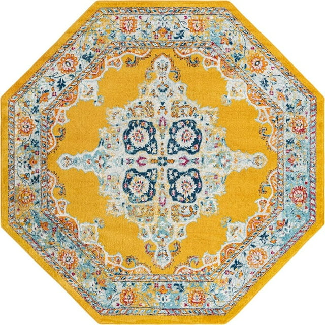 Unique Loom Parker Intricate Design Area Rug 7' 10 x 7' 10 Octagon Yellow/Beige