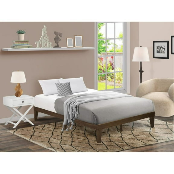 East West Furniture Denton Engineered Wood Queen Bed in Weathered Walnut