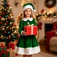 thumbnail image 5 of CUZIBR Kids Christmas Santa Claus Costume Girl 2 PC Outfits Dresses And Hat Set Long Sleeve Peter Pan Collar Soft Photo Shoot Wear,Green,3-4 Years, 5 of 8