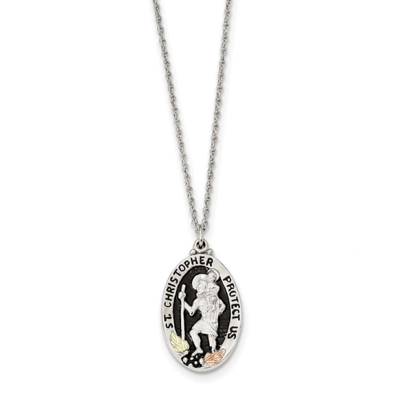 Sterling Silver & 12k Accents Antiqued St. Christopher Necklace (Weight: 4.3 Grams, Length: 18 Inches)