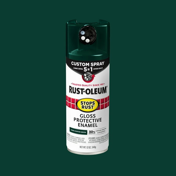 Dark Hunter Green, Rust-Oleum Stops Rust Custom Sprays 5 in 1 Gloss Spray Paint-376902, 12 oz