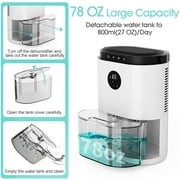 KLOUDIC 78oz 2300ml Dehumidifier for Home up to 480 Sq ft with Humidity Control Portable Ultra Quiet Dehumidifiers
