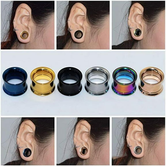 Soumake 1Pc Ear Expander Solid Color Skin-Friendly Stainless Steel Double Flared Ear Gauges For Men Women Fashion
