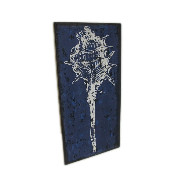 Zeckos Shell Art Blue and White Murex Shell Burlap Canvas Wall Hanging