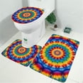 thumbnail image 2 of Colorful Tie Dye Floral Mandala Bathroom Rugs Sets 3 Piece,Toilet Cover Set,Absorbent Non Slip Bathroom Mats Sets with U-Shaped Contour Rug Toilet Rug Set, 2 of 5