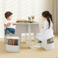 thumbnail image 2 of OLAKIDS Toddler Table and Chair Set with 4 Storage Stools, Wooden Flower Shaped Nesting Table with Blackboard Drawers, Children Multi-Activity Table for Art Crafts Draw Read Boys Girls 3+, 2 of 9