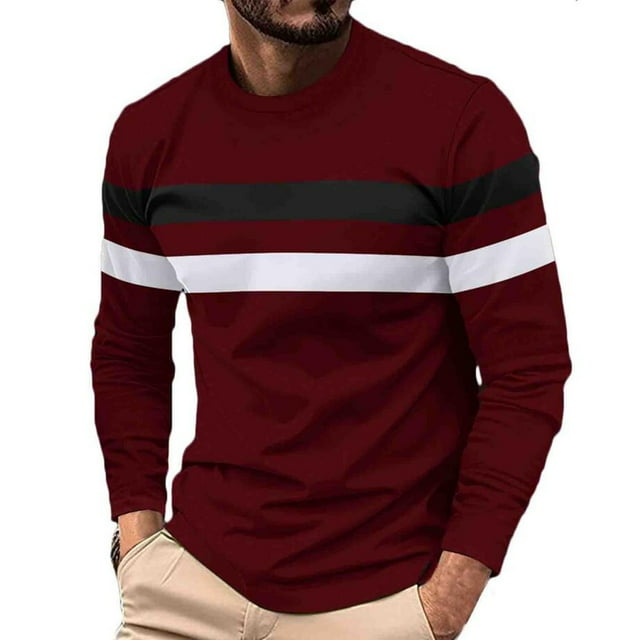 pstuiky camisas de hombre de manga larga, Camiseta deportiva informal de manga larga con cuello redondo y parches para hombre Tops de talla grande para hombre l