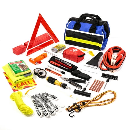 97 pc Roadside Assistance Auto Emergency First Aid Kit Tool Cables tire