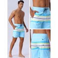 thumbnail image 5 of DARING DIVA Men's Color Block Drawstring Waist Pool Beach Striped Swimming Shorts 28 Light Blue, 5 of 6
