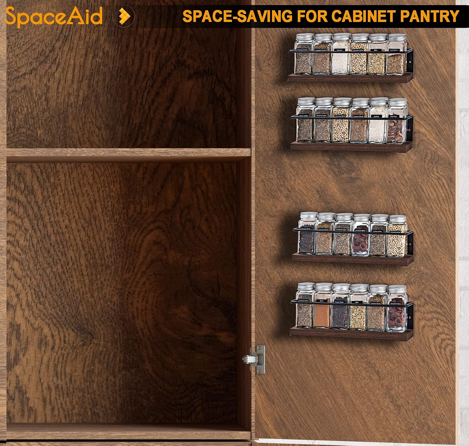 SpaceAid Spice Rack Organizer, 4-Pack, Wood and Metal photo 5