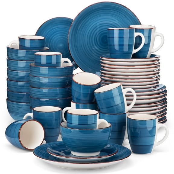 vancasso, Series Bella, 48-Piece Stoneware Dinnerware Sets, Blue Dinner Set, Service for 12