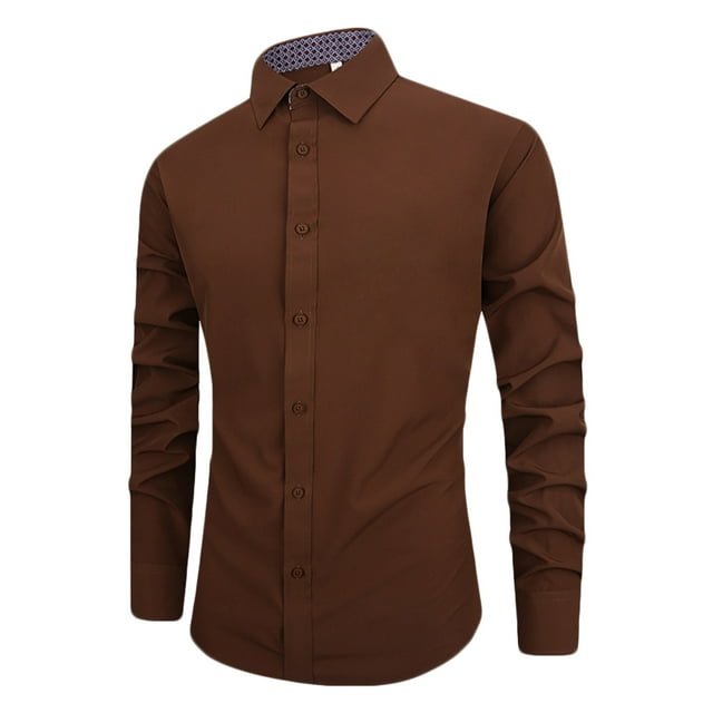RXIRUCGD Chemise Décontractée Homme à Manches Longues Col Rabattu, Café, Taille : L