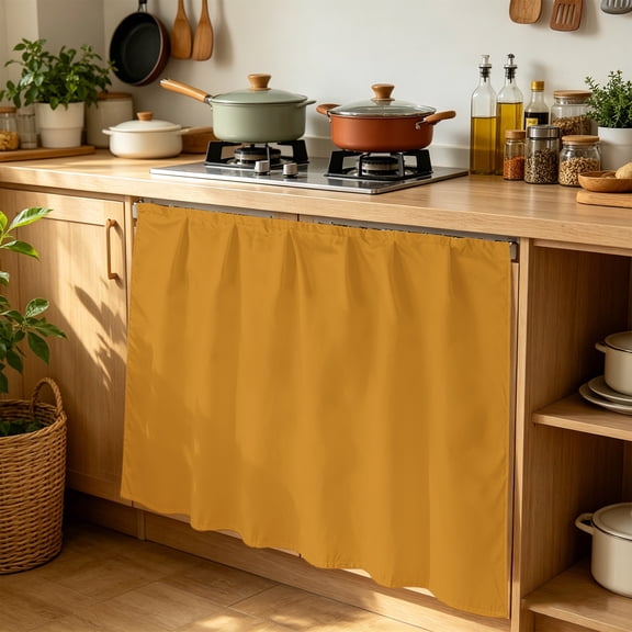 Mustard Cabinet Curtains for Kitchen 35"Wx35"L, Golden Yellow Color Solid Background Autumnal Rustic Farm Laundry Sink Cabinets Magic Tape Short Curtain Privacy Panel for Bathroom Vanity Cabinets