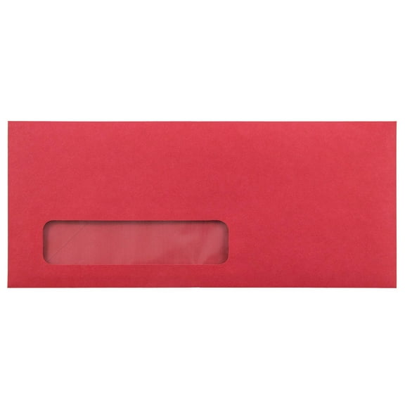 JAM Paper No. 10 Window Envelopes, 4 1/8 x 9 1/2, Red, 250/Pack