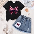 thumbnail image 2 of UAYOTSE Girls Clothes 2PC Summer Outfits Bow Short Sleeve T-shirts and Elastic Waist Shorts Set Kids Clothes Girls,Sizes 2-3 Years, 2 of 3