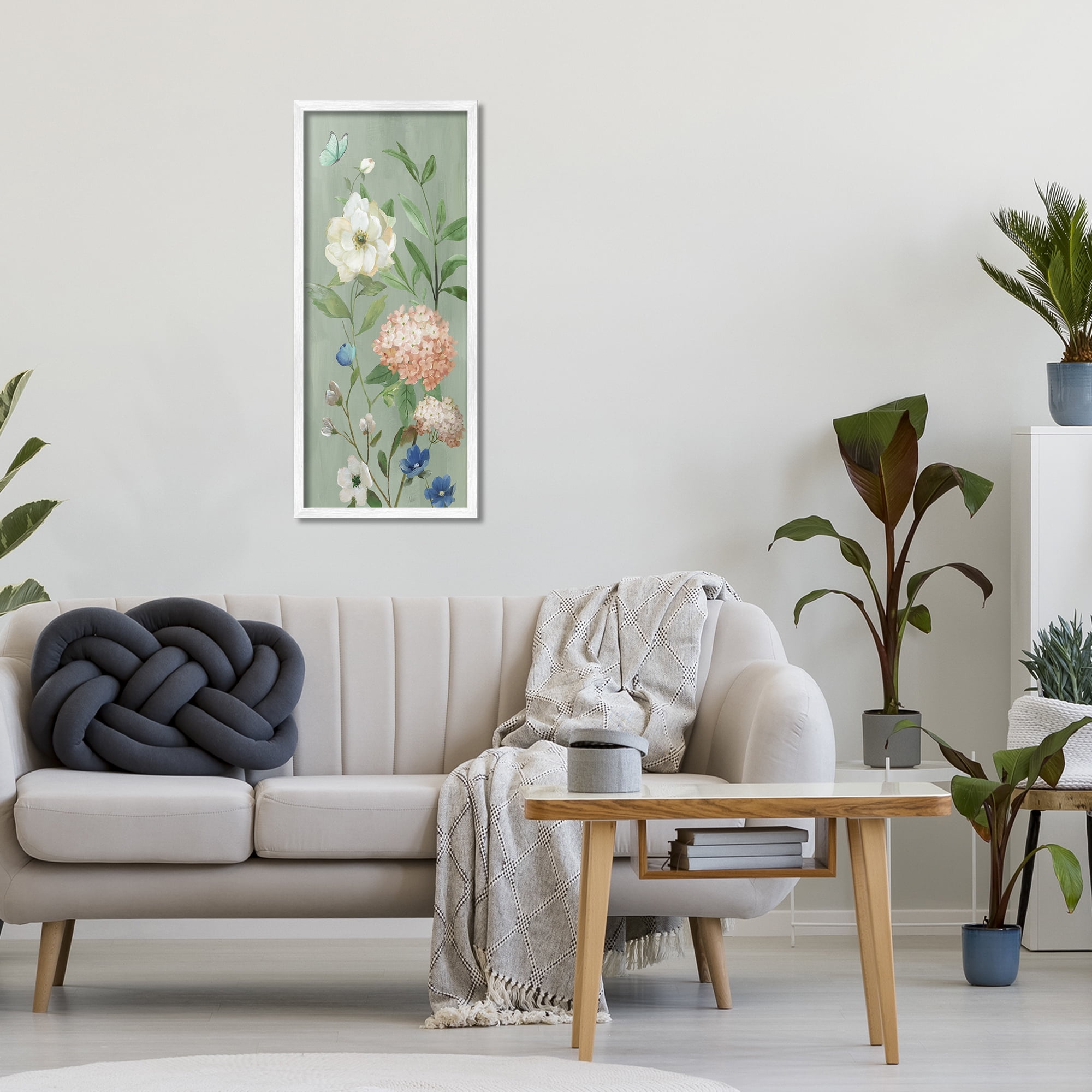 Stupell Industries Mint Floral Cluster & Butterfly White Framed Giclee Art, design by Nan