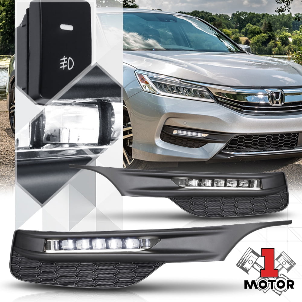 FOR 16-17 HONDA ACCORD SMOKED LED BUMPER DRIVING FOG LIGHT//LAMPS+BEZELS+SWITCH