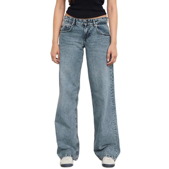Women Baggy Jeans Mid-Low Waist Boyfriend Streetwear Vintage Jeans Wide Leg Denim Pants 12176 Light Blue L
