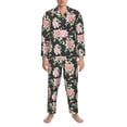 thumbnail image 3 of Susaid Rose Flowers Print Men's Long Sleeve Pajama Set, Two-Piece Button-Down Loungewear PJs Set, Comfortable Sleepwear for Relaxation-Large, 3 of 7