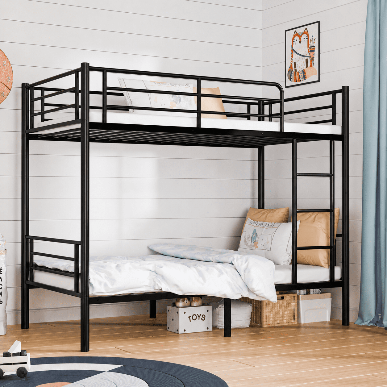 Zimtown Twin over Twin Steel Bunk Beds Frame, 78" x 42" x 65" with Ladder Bedroom Dorm Room for Kids Adult Children