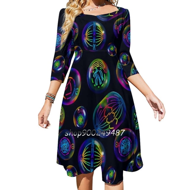 Vestido con cuello cuadrado y estampado de división celular, bonitos vestidos holgados con estampados, elegante vestido de fiesta en la playa, mitosis, anafase, telofase, metafase