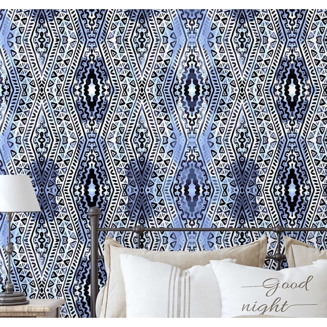 S4Sassy Self-Stick Decorative Boho Wallpaper, Diamond Geometric Print Wall Paper, Textured Vinyl Waterproof Contact Paper, Blue, 25"X 240" Removable Renter Friendly Walls Covering For Bedroom, Rooms