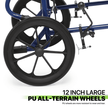 Magshion Folding Transport WheelChair, Foldable Rollator Chair with Swing-Away Footrests, Flip Back Backrest and Parking Brake for Adults, Disabled, 300lbs Weight Capacity, Blue