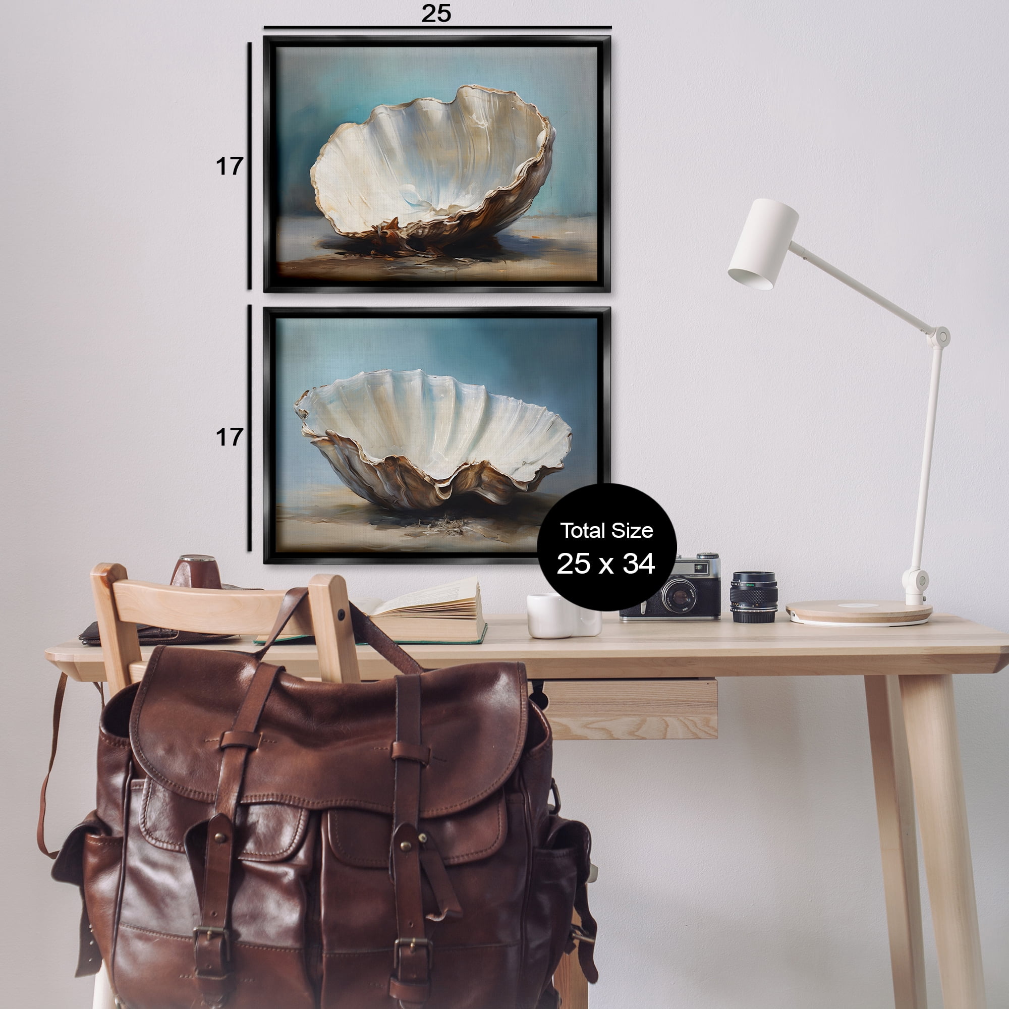 Stupell Industries Fresh Beach Finds Shells Nautical & Beach Painting Black Floater Framed Canvas Art Print Wall Art, 25 x 17, Set of 2
