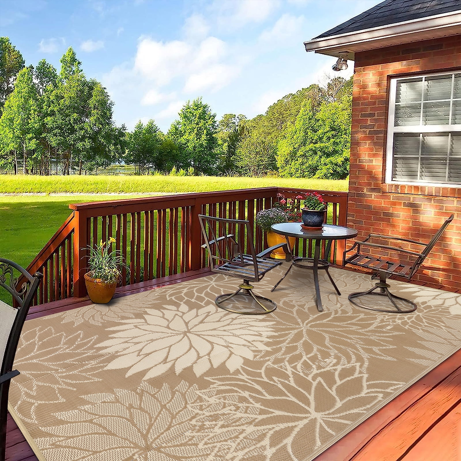 Ileading Outdoor Rugs for Patios 8'x10' Waterproof Patio Mat Plastic Straw Rug Reversible RV Camping Tent Rug Outside Area Rug for RV, Patios,Deck, Beach,Balcony, Camping