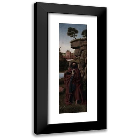 Petrus Christus 7x14 Black Modern Framed Museum Art Print Titled - Saint John the Baptist in a Landscape (C. 1445)