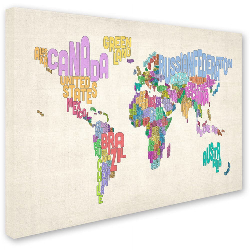 Trademark Art 'World Text Map 5' Canvas Art by Michael Tompsett