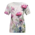 thumbnail image 4 of TSADFHJI T-Shirts pour Femmes Coupe Ample Manches 3/4 Mode Col Rond Manches Courtes T-Shirts d'Été Blouse Imprimée Fleurs TG Blanc, 4 of 5
