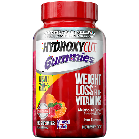Gummies All-In-One Weight Loss Supplements Plus Multivitamins, 16 Vitamins & Minerals, 99% Caffeine Free, Mixed Fruit, 90 Count