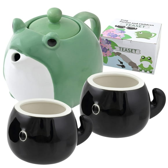 HAKONE YOSEgI Frog Teapot & Teacup cute Tableware Japanese tea set, Tea Service Set ceramic Tea Pot (30 oz), 2-Piece Tea cups (5 oz) filter and cute gift box included (tea pot 2 tea cup)