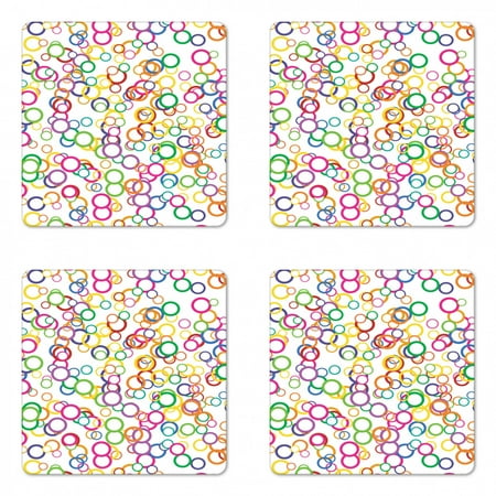 

Rainbow Coaster Set of 4 Circles Rainbow Party Gatherings Spectrum Round Summertime Joy Square Hardboard Gloss Coasters Standard Size Lavender Salmon by Ambesonne