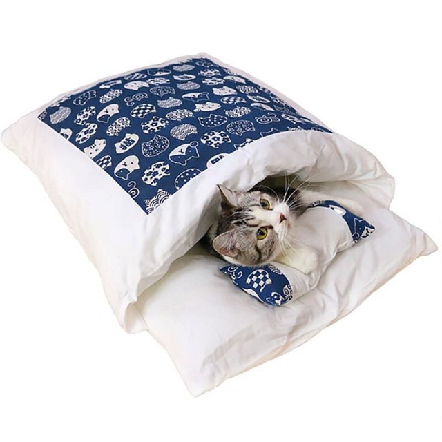 Arena para mascotas NQ Saco de dormir extraíble y lavable edredón para gatos caseta para gatos azul M
