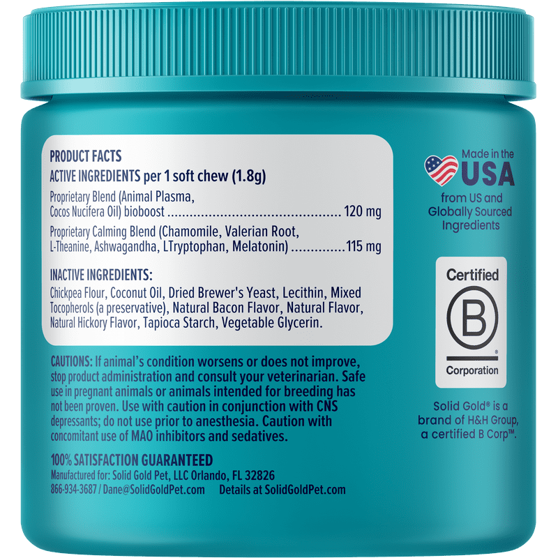 Solid Gold Calming Supplement for Dogs, for Relaxation, Composure & Calmness, 120ct