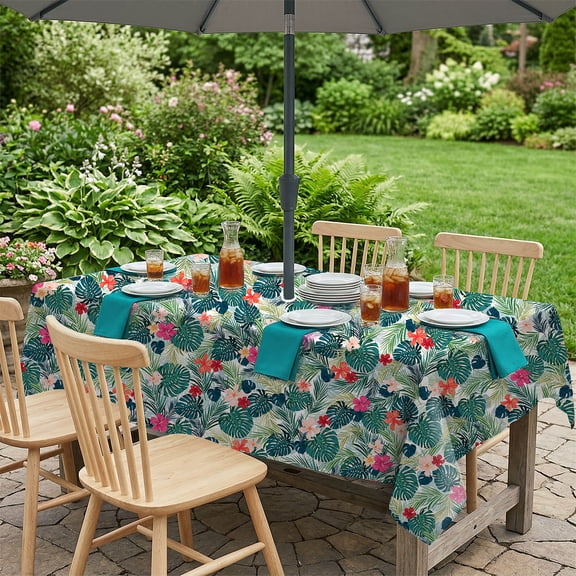 Outdoor Tablecloth with Umbrella Hole Umbrella Tablecloth Patio Tablecloths with Zipper for Courtyards, Terraces, and Beaches 60 x 84 in