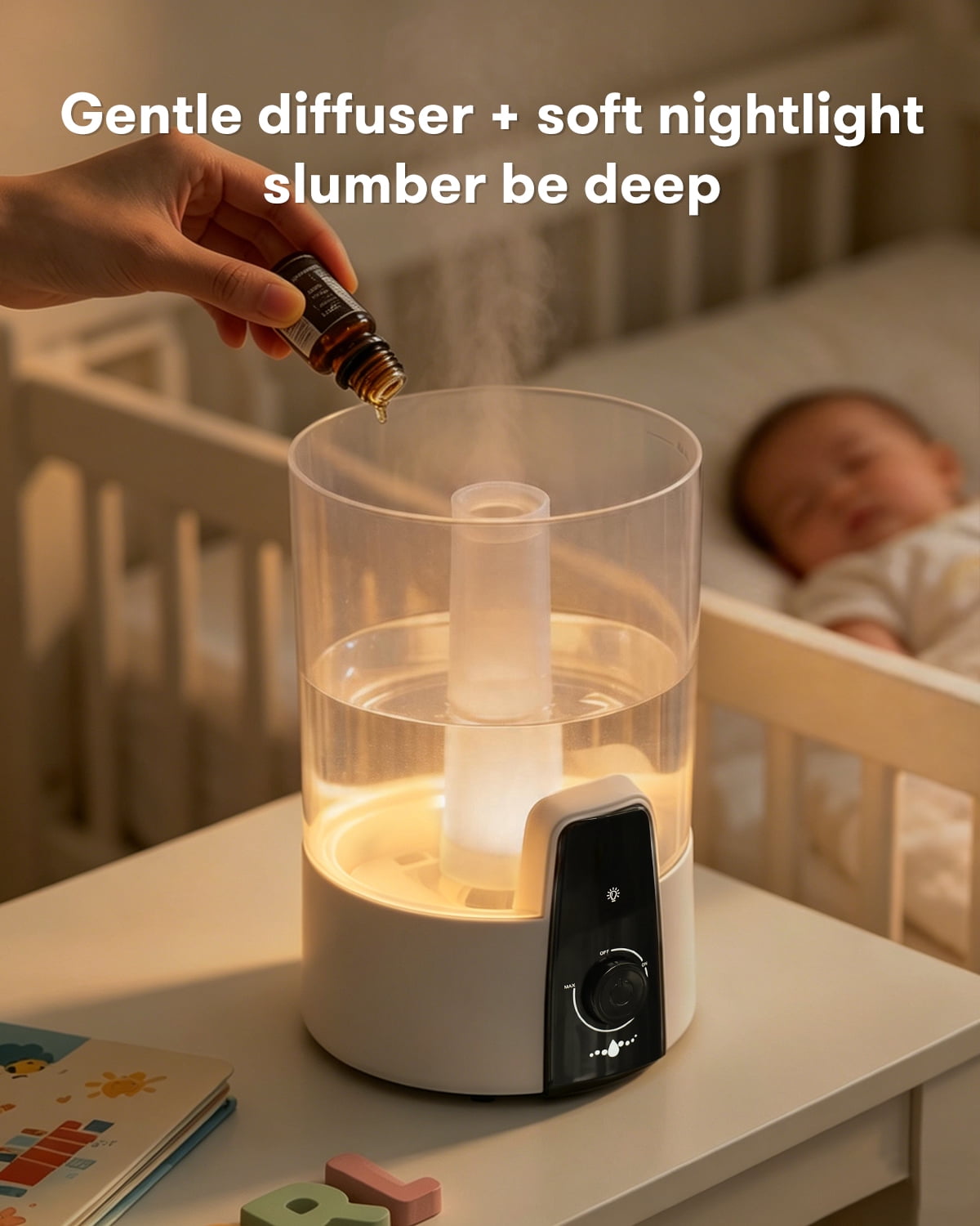 Humidifiers for Room Bedroom,1.06Gal(4L) Dishwasher-Safe Tank, 3-in-1 Humidifier & Aroma Diffuser & Night Light, Top Fill, Easy to Clean, Auto Shut-Off, Home, Baby Nursery, White