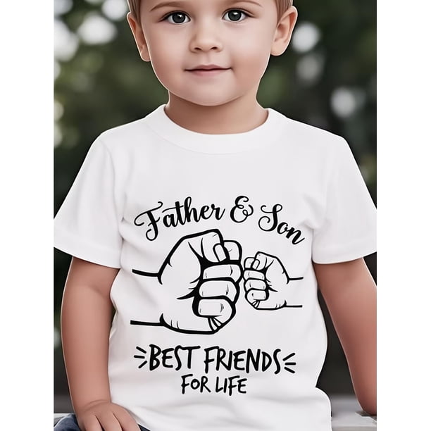 New Summer 2025 Father's Day "Dad and Son" Fashion T-shirt with Big Hand Holding Small Hand Pattern Print Youngsters's Short Sleeve T-shirt