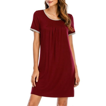 

MEGAWHEELS Short-Sleeved Nightdress Casual Round Neck Ladies Pajamas