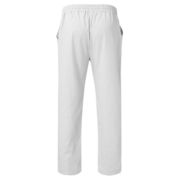 RPOVIG Linen Shirt Sets Outfits:Men's 2 Pieces Henley Shirts Long Sleeve  Loose Yoga Pants Beach Clothing Medium White