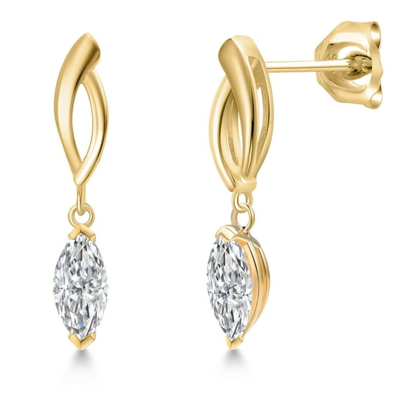 Gem Stone King 10K Yellow Gold Lab Grown Diamond Drop Dangle Earrings for Women | 0.60 Cttw | DEF Color | VVS-VS Clarity | Gemstone April Birthstone | Marquise 7X3MM