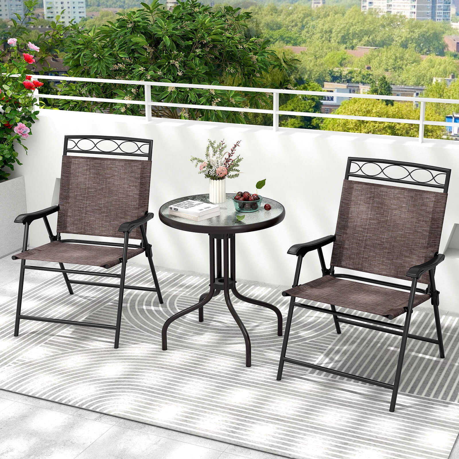 ꙳★*゜♻️ PATIO ꙳★*゜ Tozey 3-Pieces Metal Patio Conversation Set with Wooden