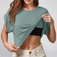 thumbnail image 2 of BOOMNY Women's Short Sleeve T Shirts With Built In Bra Solid Color Loose Summer Tees for Women, 2 of 4