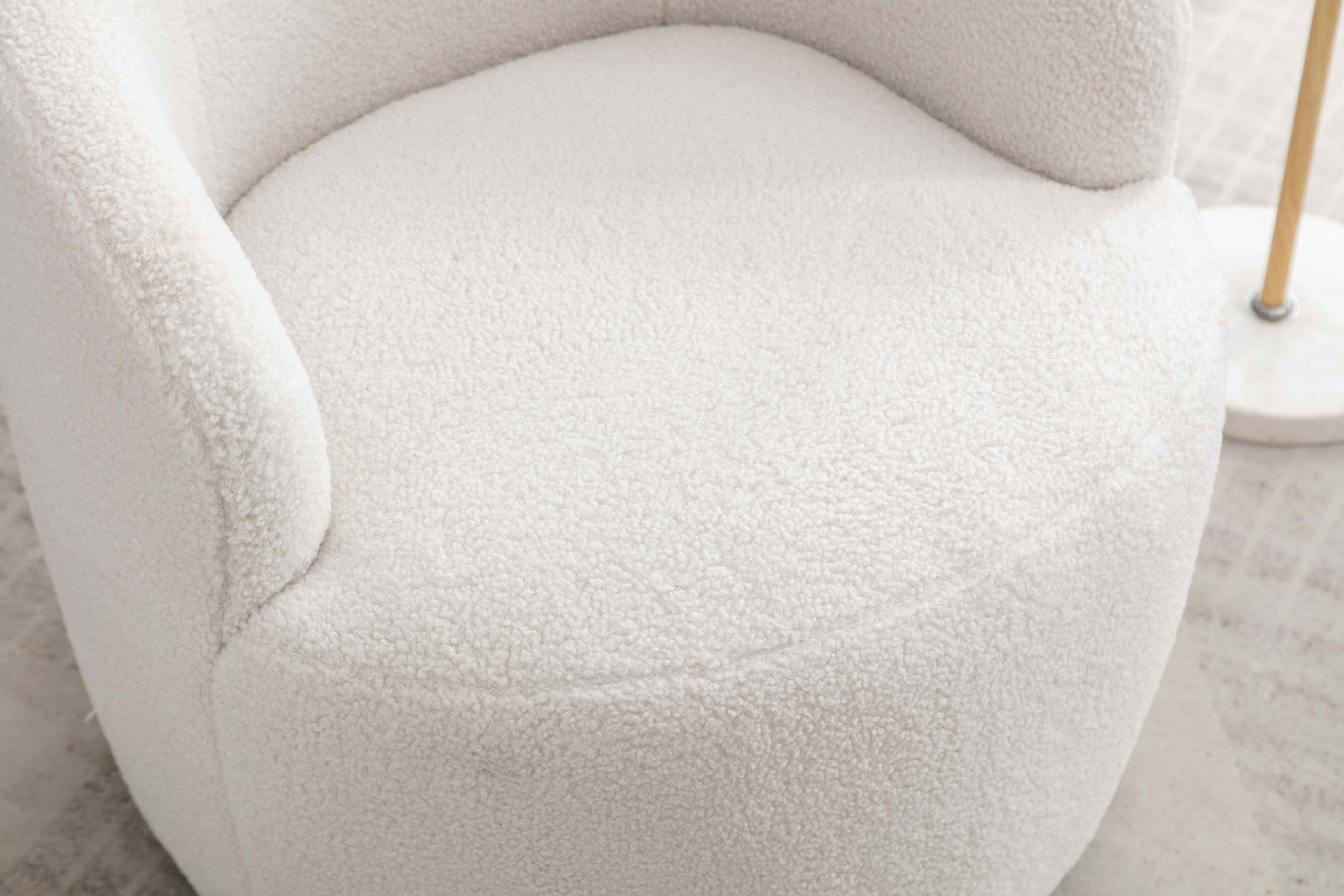 MAYEERTY Teddy Fabric Swivel Accent Armchair Barrel Chair, with Black Powder Coating Metal Ring, Ivory White