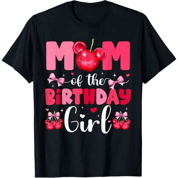 Mom And Dad Of The Birthday Girl Family Cherry Bow Matching T-Shirt Unisex S-5XL Hot Trending Shirt, Vintage Birthday Gift