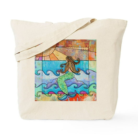 CafePress - Colorful Mermaid At Sunset Beach Tote Bag - Unisex Canvas Tote Bag, Beige, 1-Piece